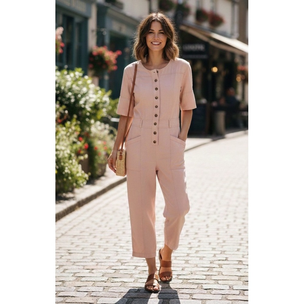 Madewell Coverall Jumpsuit Women's Size 0 Blush Short Sleeve‎ Utility Pockets